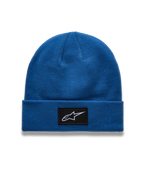 Alpinestars Augment Cuff Mütze, Sportswear-Strickmütze, Blau, mit Astars Logo-Patch und Jersey-Stich-Konstruktion.
