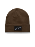 Alpinestars Augment Cuff Mütze, Sportswear-Strickmütze in Braun, mit gewebtem Astars Logo Patch auf dem Umschlag.