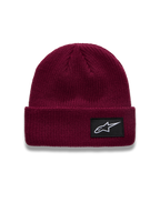 Alpinestars Unload Rib Cuff Mütze in Beerenrot, mit Strickjersey-Stich und schwarzem Astars-Logo-Abzeichen.
