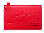 Alpinestars Ageless Kreditkartenhalter, Rot, klassische Geldbörse aus Spaltleder, geprägtes Astars-Logo, gebogene Kerbe, perforiertes Eckdetail, schlankes minimalistisches Accessoire