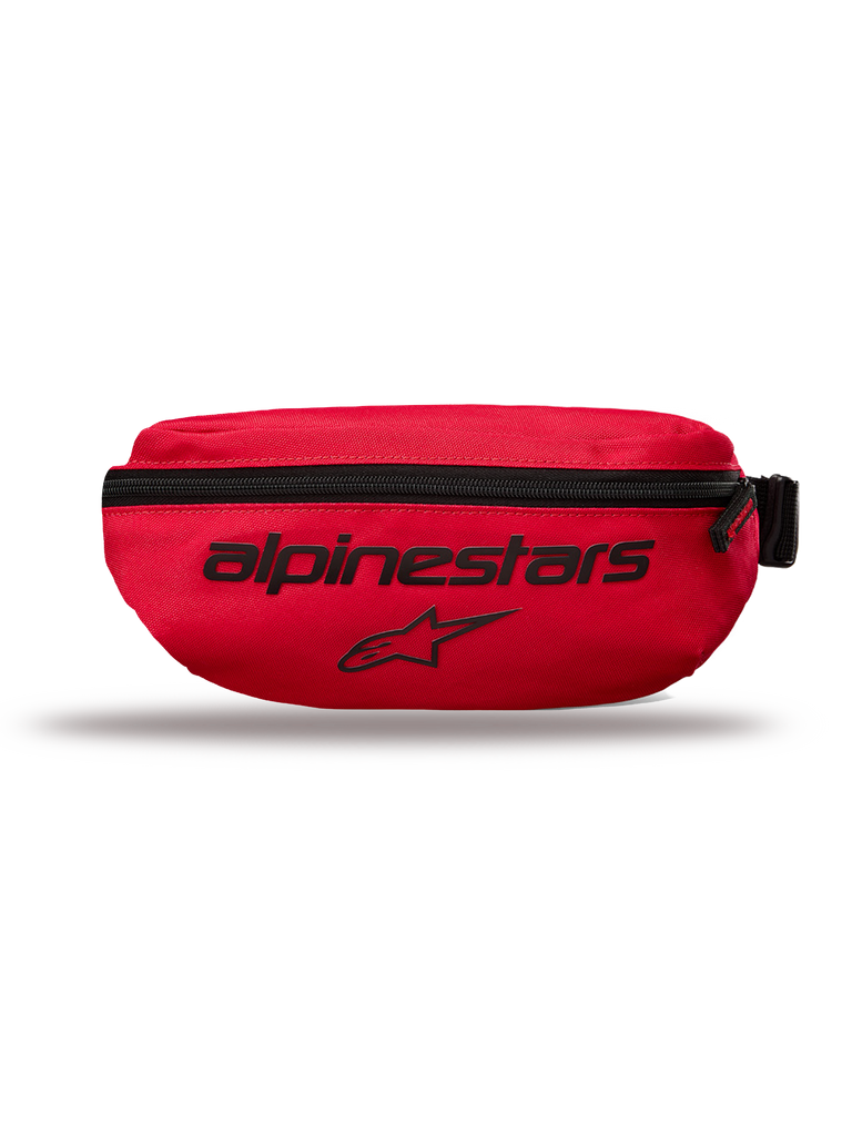 Alpinestars Only Linear Hüfttasche, kleine Gürteltasche, Rot, mit schwarzem Alpinestars-Schriftzug und Stern-Logo, vertikaler Reißverschluss, strapazierfähiges 600D Polyester, urbaner Streetwear-Stil