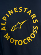 Alpinestars MX CSF T-Shirt, Kurzarm-T-Shirt, Navyblau, gelbe kreisförmige Alpinestars Motocross-Grafik mit Stern-Logo, lässige Motorsport-Streetwear