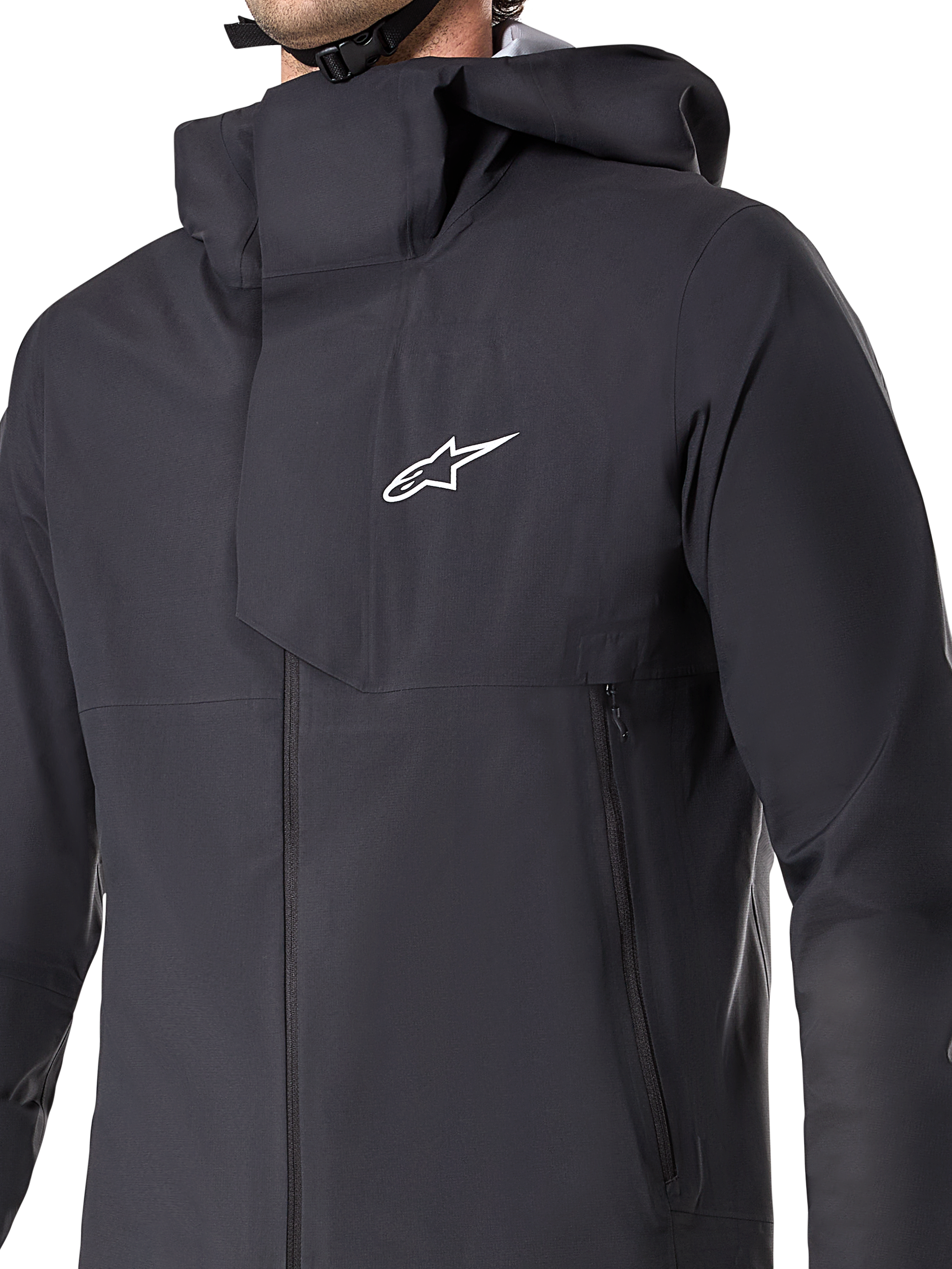 Alpinestars A-Dura Elite wasserdichte Jacke, MTB-Fahrradjacke, Schwarz, mit einer 3-lagigen wasserdichten Membran, über den Helm passender Kapuze, Reißverschlusstaschen und technischer Ripstop-Textur für Mountainbike-Trail-Fahrten