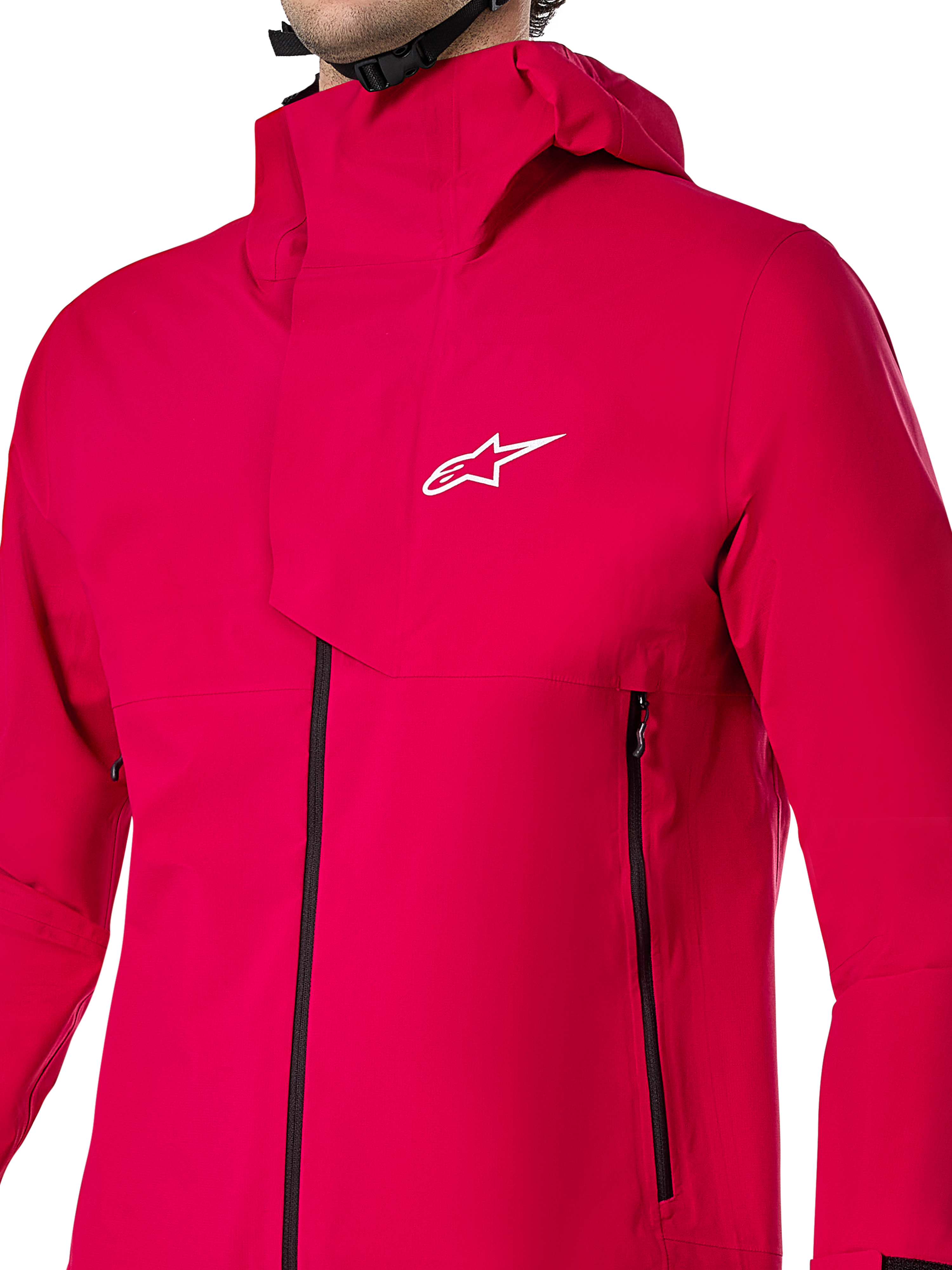Alpinestars A-Dura Elite Waterproof Jacket, MTB Rain Jacket, Red Fluo, technical 3-layer ripstop construction with over-the-helmet hood and front storm flap, high-performance cycling gear for all-weather trail riding