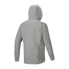 Alpinestars A-Dura Thermal Jacket, Insulated Cycling Jacket, Titanium Gray, back view with hood up, featuring a minimalist design with small logo detail on lower back, lightweight thermal performance for mountain biking.