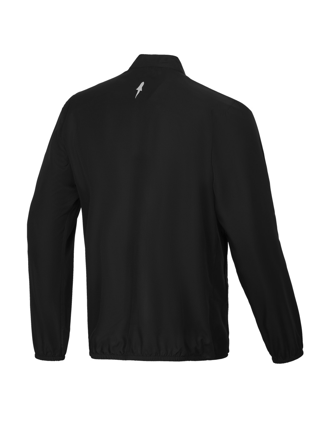 Alpinestars A-Aria Winddichte Jacke, Rückenansicht der Herren-Rad- und MTB-Jacke in Schwarz mit Stehkragen und reflektierendem Logo-Detail.