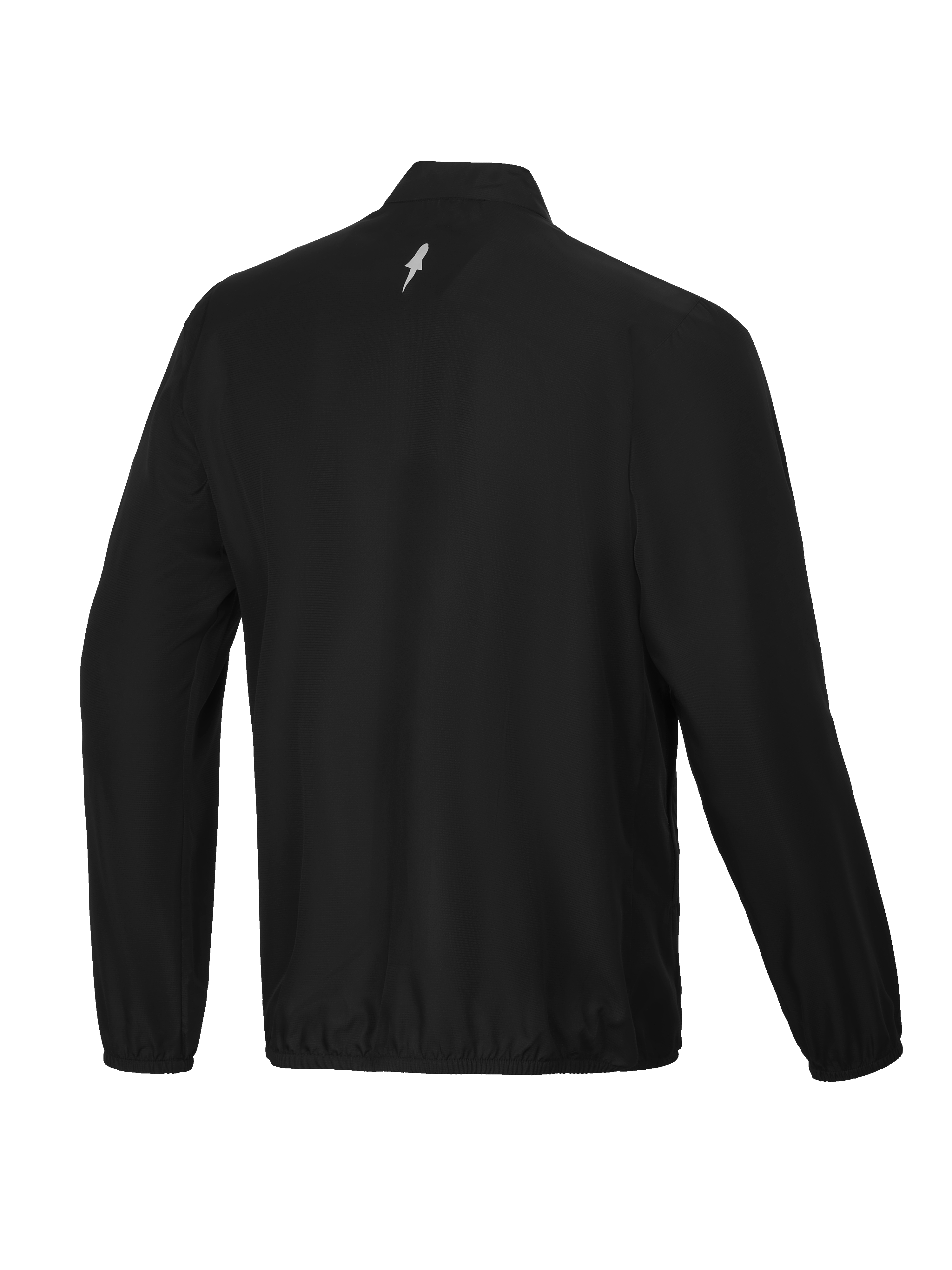 Alpinestars A-Aria Winddichte Jacke, Rückenansicht der Herren-Rad- und MTB-Jacke in Schwarz mit Stehkragen und reflektierendem Logo-Detail.