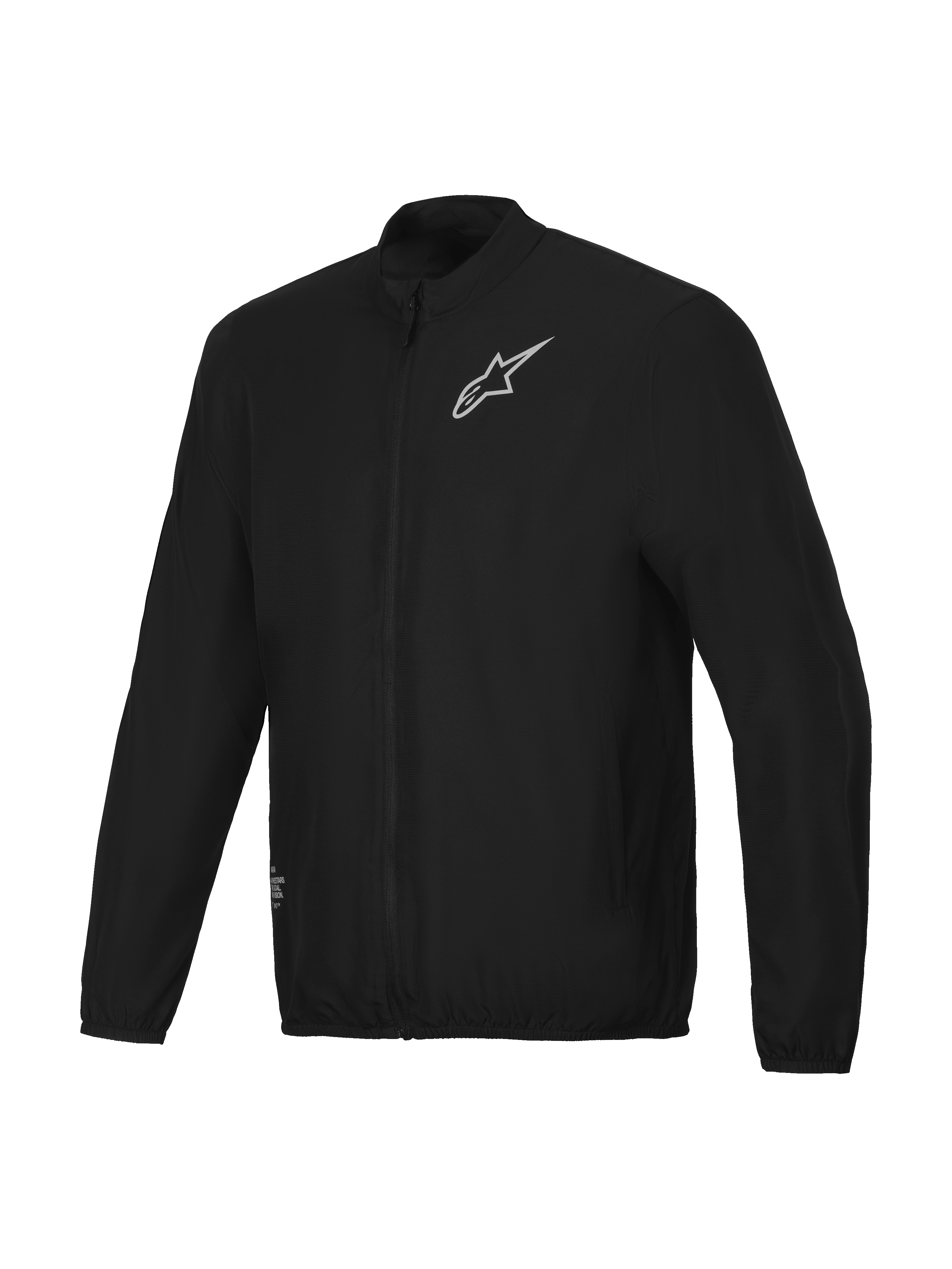 Alpinestars A-Aria winddichte Jacke, leichte Mountainbike- und Radsport-Jacke für Herren in Schwarz, durchgehender Reißverschluss mit Stehkragen und charakteristischer Logo-Branding