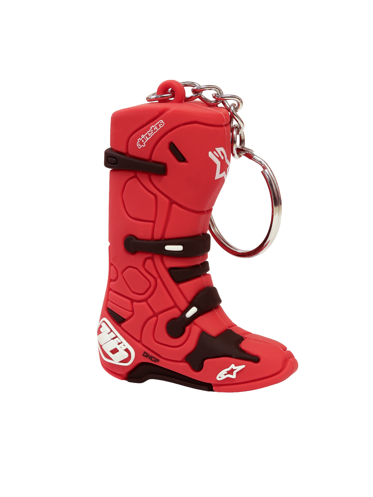 Alpinestars Tech 10 Boot Schlüsselanhänger, Motocross-Schlüsselanhänger in Rot und Weiß, 3D-Nachbildung des ikonischen Motocross-Stiefels mit robustem Metall-Snap-Ring