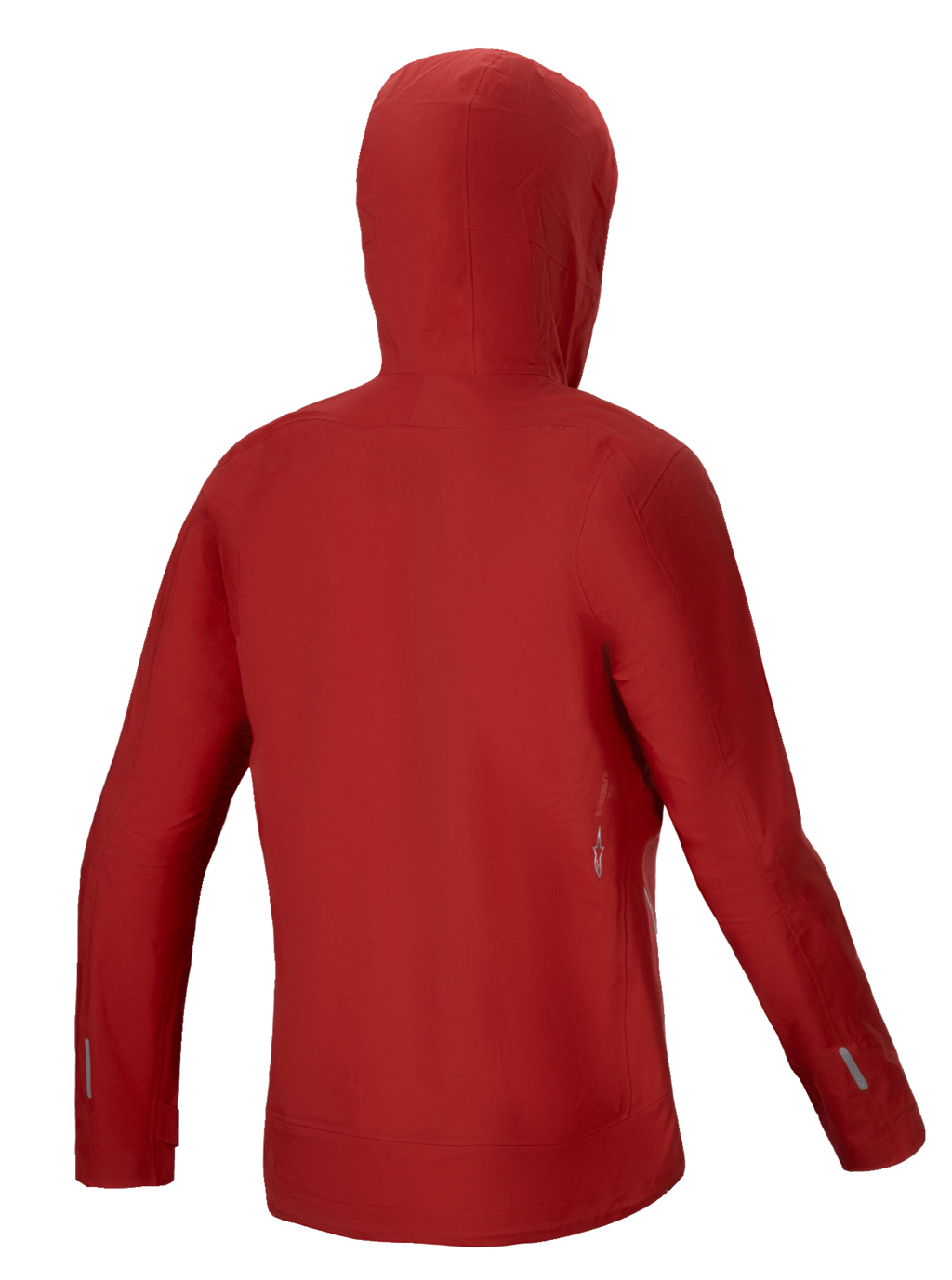 Alpinestars Stella A-Dura Elite Waterproof Jacket, Women's Mountain Biking Rain Shell, Red Fluo, back view showing helmet-compatible hood and 3L ripstop stretch membrane construction