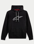 Alpinestars Ageless V3 Kapuzenpullover, Sportswear-Fleece-Pullover, Schwarz und Grau, 80% Baumwoll-Fleece-Konstruktion mit großem gesticktem Stern-Logo, Kängurutasche und verstellbarer Kapuze mit Kordelzug