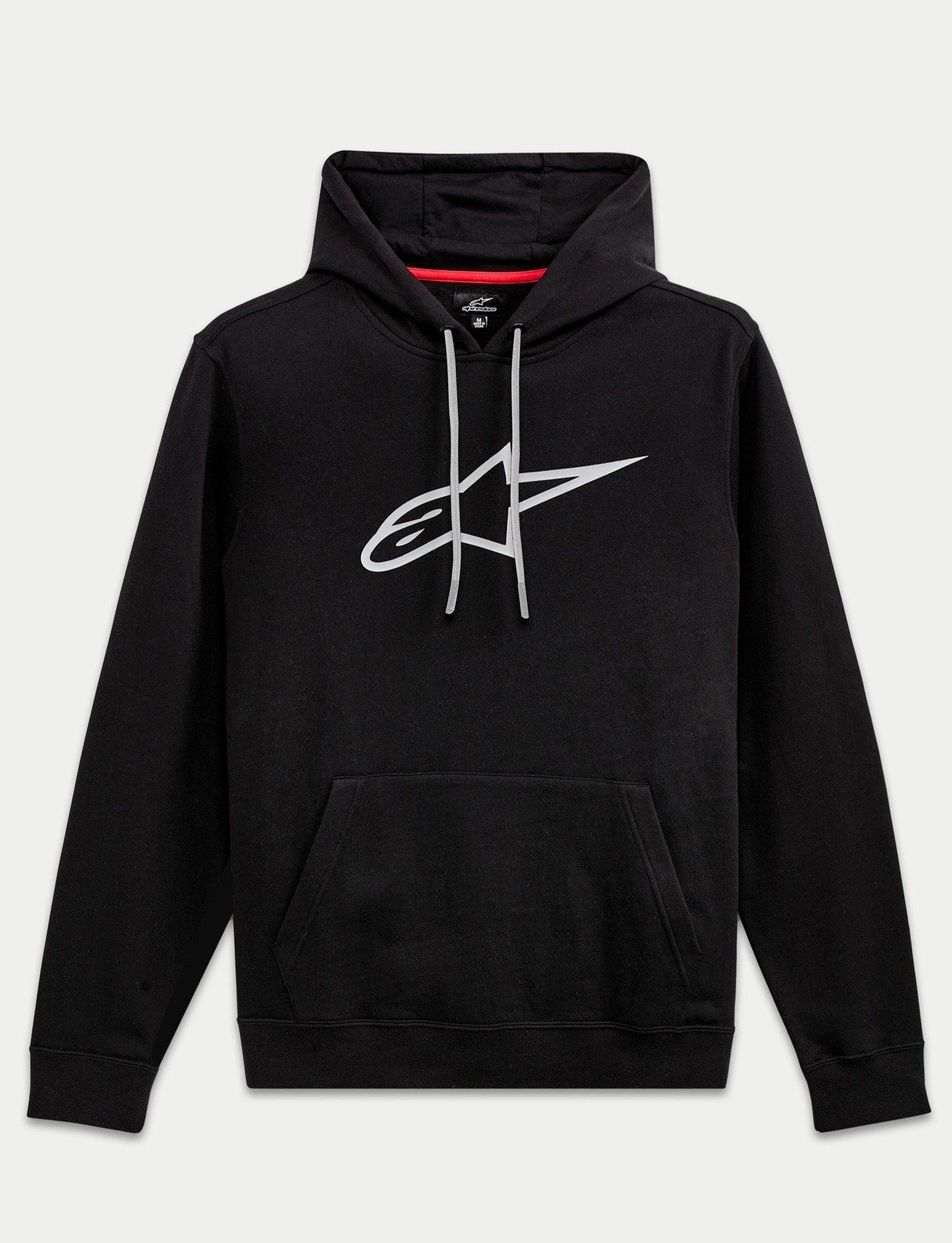 Alpinestars Ageless V3 Hoodie, Sportswear Pullover Fleece, Black and Grey, 80% Cotton Fleece construction with Large Embroidered Star Logo, Kangaroo Pocket, and Adjustable Drawstring Hood