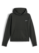 Alpinestars Essentials Ageless Hoodie, lässige Streetwear, Off Black mit kleinem weißem Astars-Logo, Kapuzenpullover mit Kängurutasche vorne, hochwertiges Stone-Wash-Fleece-Finish