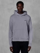 Alpinestars Essentials Ageless Hoodie, silver pullover hoodie, casual streetwear, featuring a small black Astars logo on the chest, front kangaroo pocket, crossover neck hood, and soft stone wash finish.