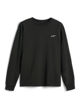 Alpinestars Essentials Ageless LS Tee, Langarmshirt, Off-Black, kleines weißes Alpinestars-Logo auf der Brust, Rundhalsausschnitt, entspannte Passform, lässige Lifestyle-Streetwear