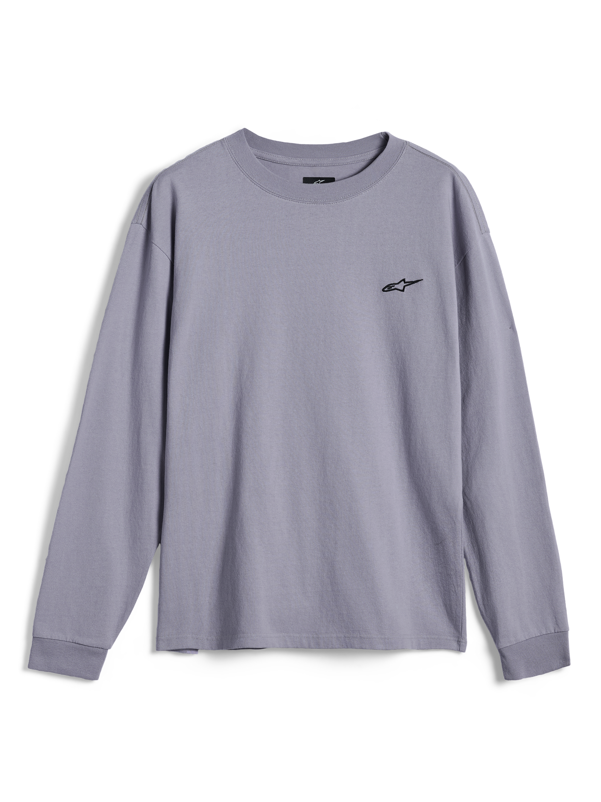 Alpinestars Essentials Ageless LS Tee, Langarmshirt, Silber, mit kleinem schwarzen Alpinestars-Logo auf der Brust, entspannte Passform, lässige Motorsport-Streetwear