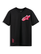 Alpinestars Shaded CSF Tee, Kurzarm-T-Shirt, Schwarz, schräges pink-weißes Astars-Logo mit Farbverlauf, Freizeit-Motorsportbekleidung