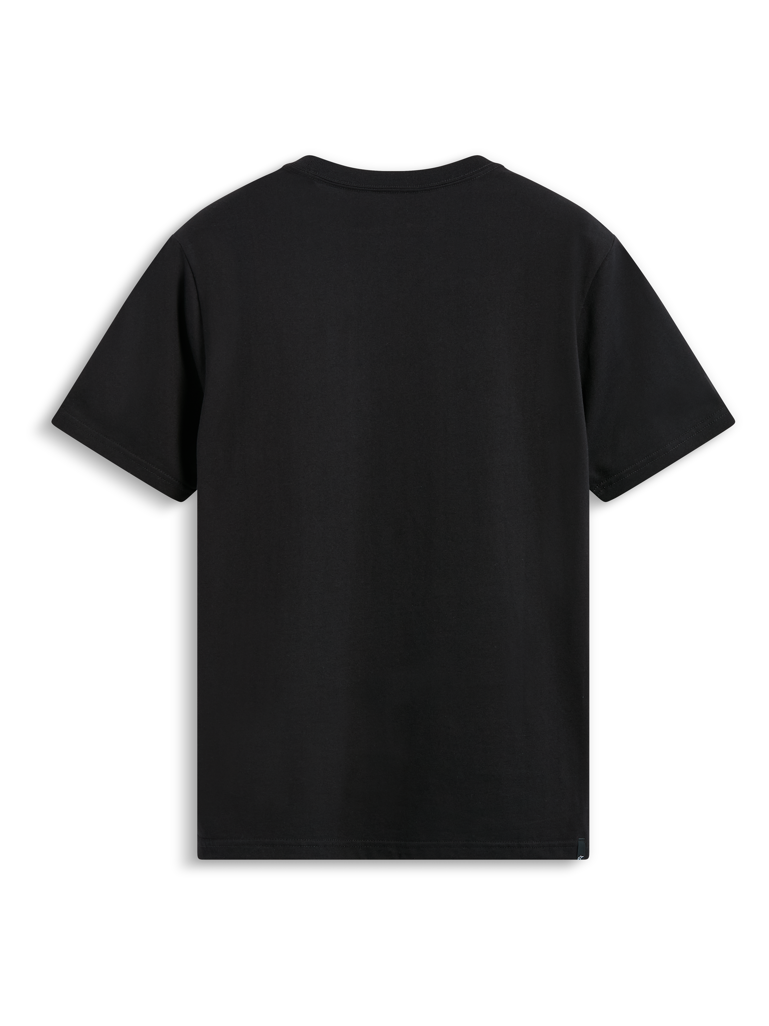 Alpinestars Shaded CSF Tee, Kurzarm-T-Shirt, Schwarz, Rückansicht zeigt schlichtes Design mit kleinem externen Etikett am Saum, lässige Motorsport-inspirierte Streetwear