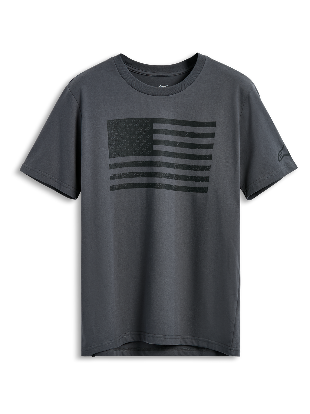 Alpinestars Waving CSF Tee, Kurzarm-T-Shirt, Anthrazit, schwarze wehende Flaggen-Grafik auf der Vorderseite, lässige Motorsport-Streetwear