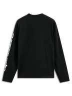 Alpinestars Trackside CSF Tee, Langarmshirt, Schwarz, mit weißer vertikaler Textgrafik am Ärmel, Rückansicht, lässige Motorsport-Streetwear