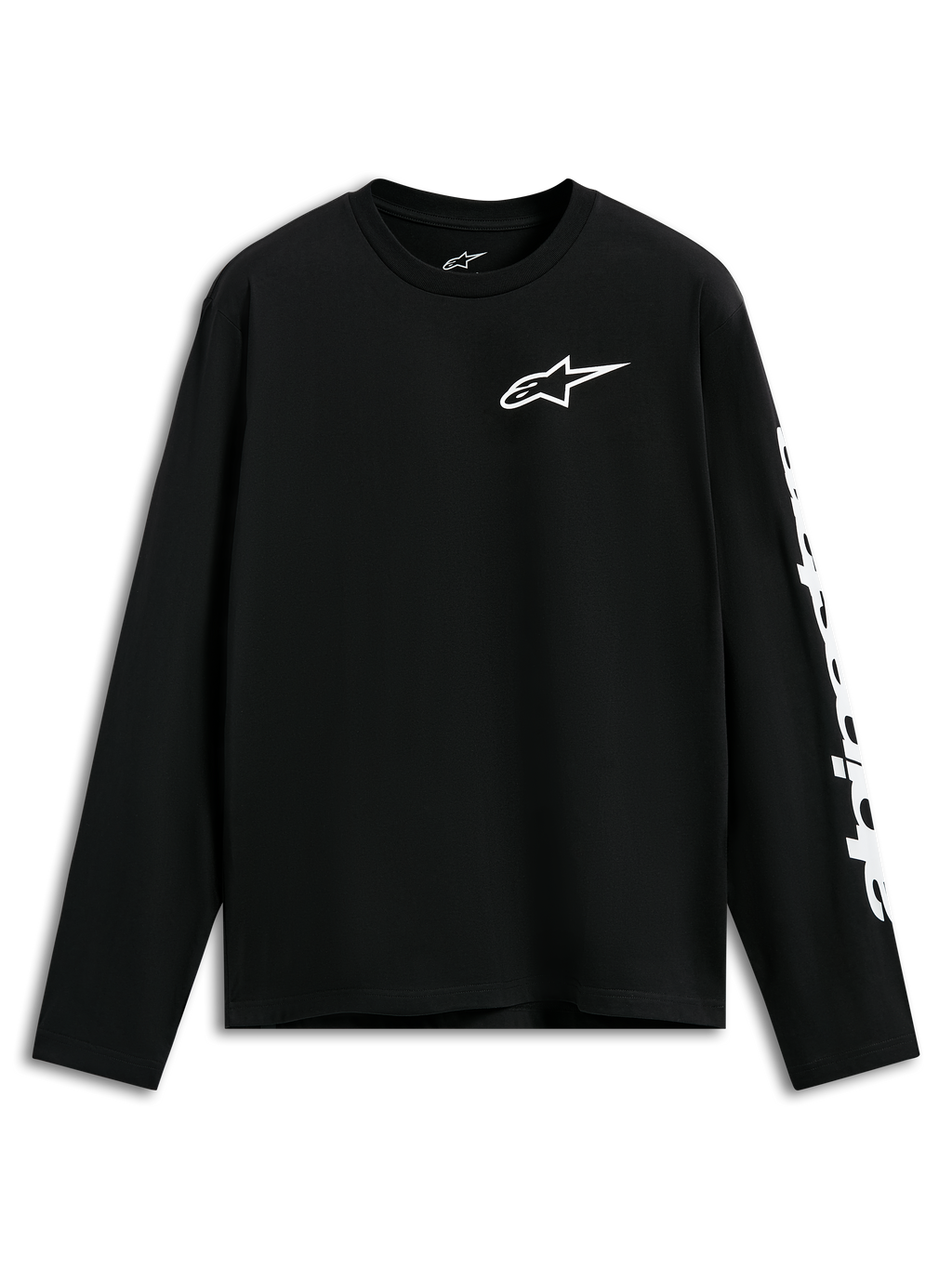 Alpinestars Trackside CSF Tee, Langarmshirt, Schwarz, weißes Alpinestars-Logo auf der Brust und Grafik auf dem Ärmel, lässige vom Motorsport inspirierte Streetwear