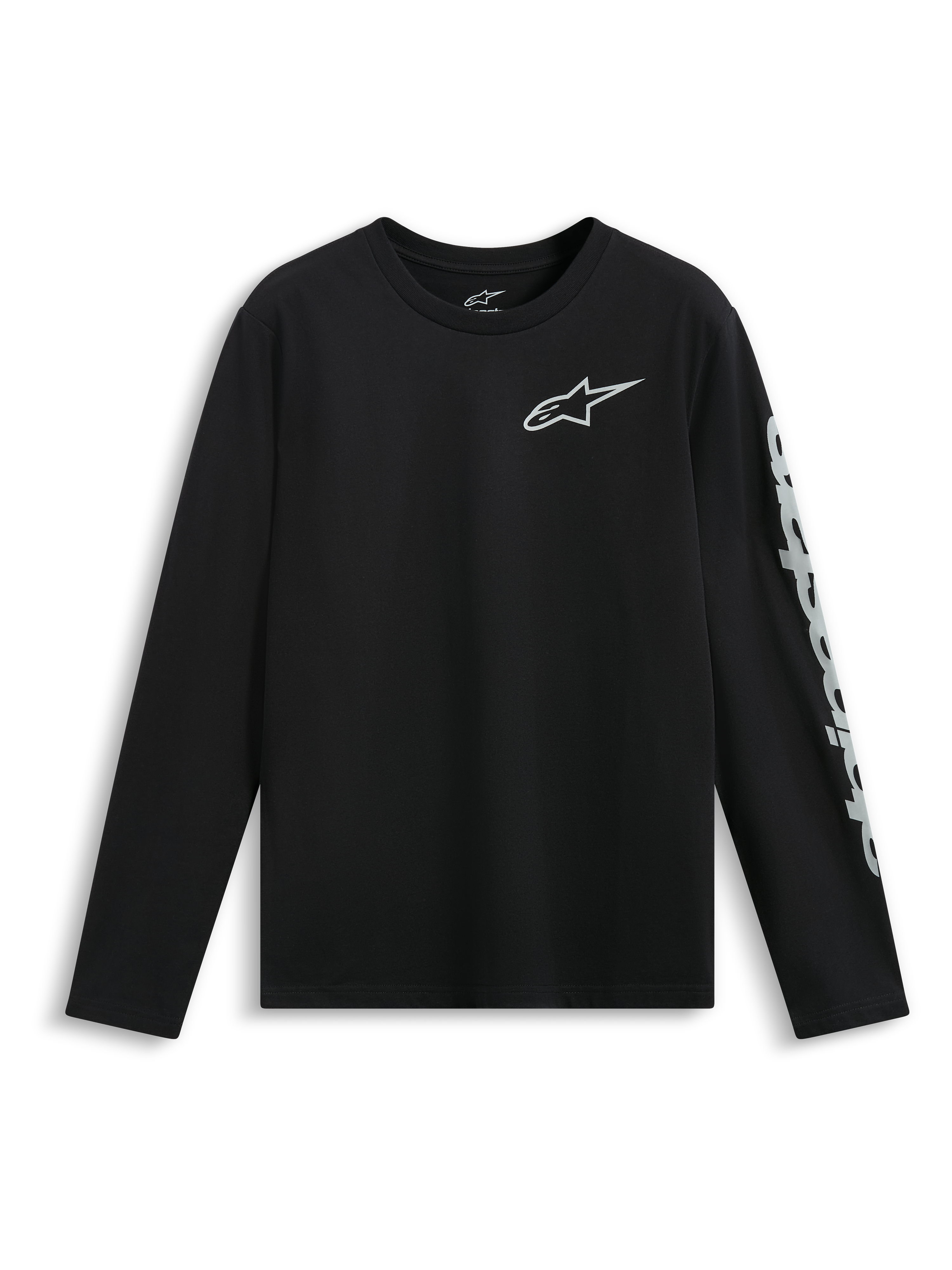 Alpinestars Trackside CSF Tee, Langarm-T-Shirt, Schwarz, Weißes Astars Logo auf der Brust und großes Branding am Ärmel, Legere Motorsport-Sportbekleidung