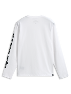 Alpinestars Trackside CSF Tee, Long Sleeve T-Shirt, White and Black, back view showing bold black graphic on the sleeve, casual motorsport-inspired streetwear