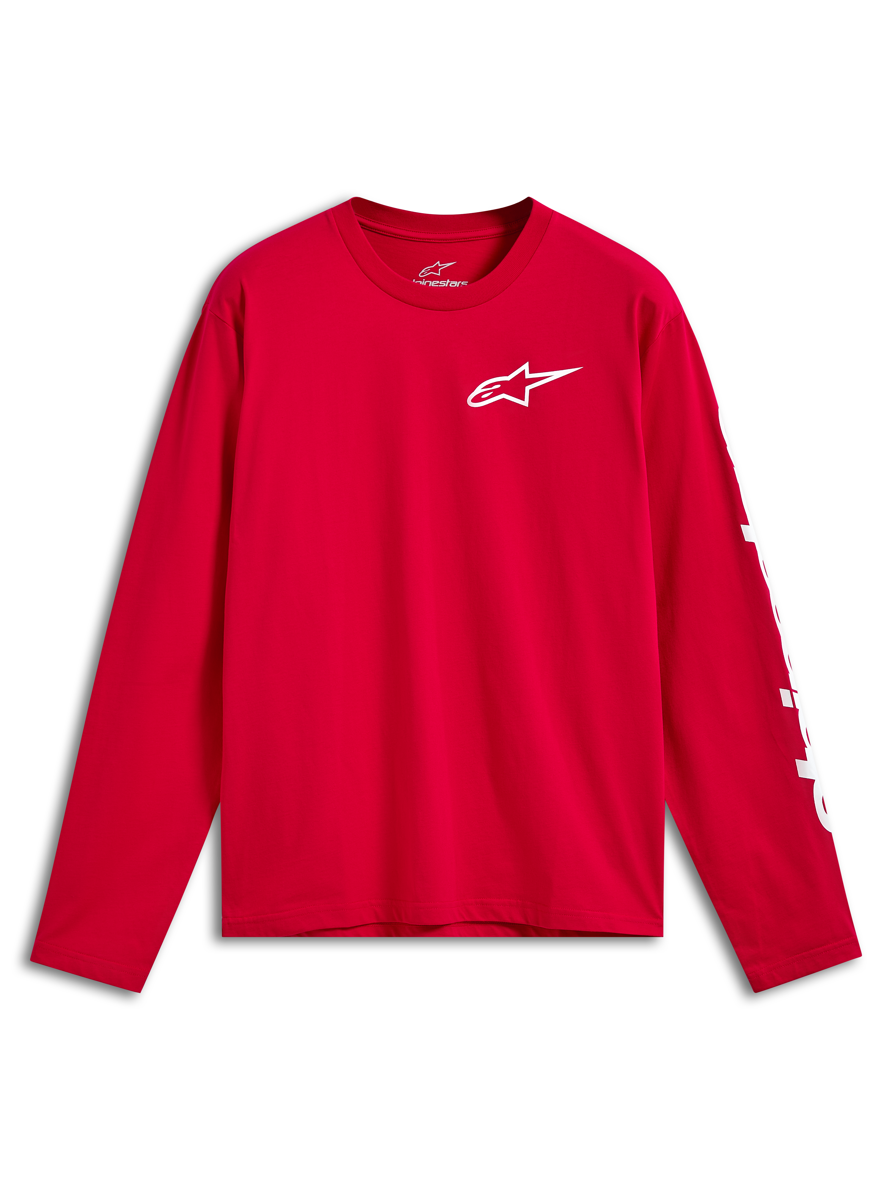 Alpinestars Trackside CSF T-Shirt, Langarmshirt, Rot mit weißem Front Ride 4.0 Logo auf der Brust und weißem Branding am Ärmel, lässige Motorsport-Sportbekleidung