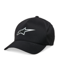 Alpinestars Ageless Reflex Wasserdichte Mütze, Schwarze Baseball-Kappe, Gebogener Schirm, Silbernes reflektierendes Astars-Logo, Strukturierte Krone, Wasserdichtes technisches Material, Lässige Motorsport-Kopfbedeckung