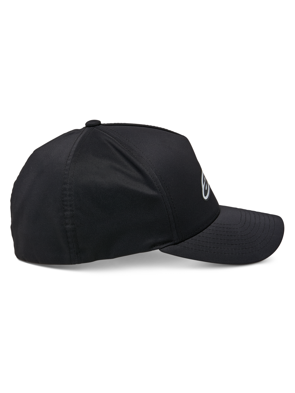 Alpinestars Ageless Reflex Waterproof Hat, Schwarz, Seitenansicht, gebogener Schirm mit strukturierter Krone, technisches wasserdichtes Material mit reflektierendem Logo, lässige Performance-Kopfbedeckung