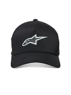 Alpinestars Ageless Reflex Waterproof Kappe, Baseballkappe mit gebogenem Schirm, Schwarz, mit reflektierendem silbernem Astars-Logo auf der Vorderseite, strukturierter Krone und technischem wasserdichtem Material, Vorderansicht