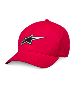 Alpinestars Ageless Reflex wasserdichte Kappe, rote Baseball-Kappe, gebogener Schirm, silbernes und schwarzes reflektierendes Astars-Logo, wasserdichtes technisches Material, lässige Sport-Kopfbedeckung