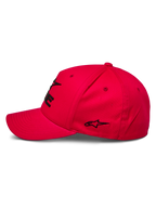 Alpinestars Ride Sonic Mütze, Sportswear-Cap, Rot, Profilansicht mit gebogenem Schirm und strukturierter Krone, schwarzes 3D-Sticklogo und Sterndetail, lässiges, vom Motorsport inspiriertes Design