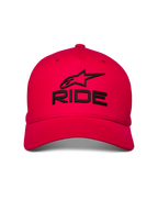 Alpinestars Ride Sonic Cap, Rote Baseballkappe, schwarzes gesticktes 3D-RIDE- und Stern-Logo, gebogener Schirm mit strukturierter Krone, lässige Motorsport-Kopfbedeckung