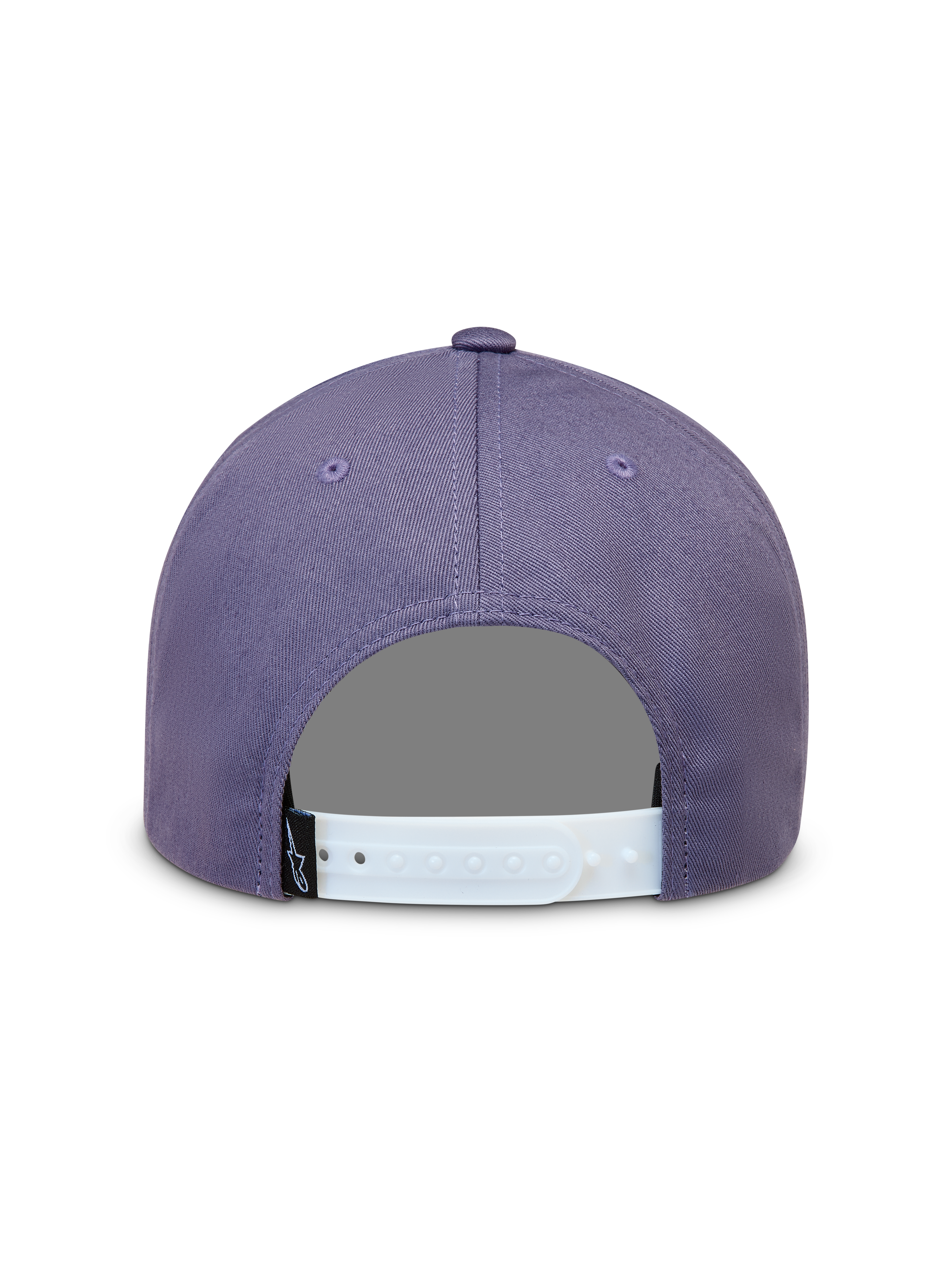 Alpinestars Ageless Snapback Kappe in Lila, Rückansicht mit weißem Snapback-Verschluss und schwarzem Astars-Logo-Etikett.