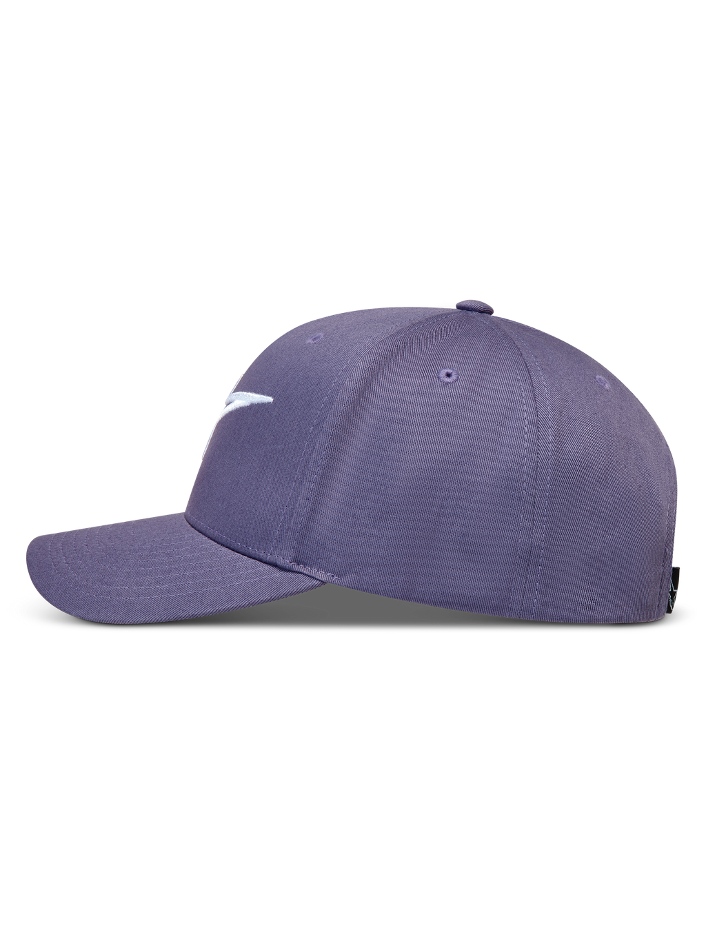 Alpinestars Ageless Snapback Kappe, Lila, Twill-Gewebe, gebogener Schirm und strukturierte Krone, seitliche Profilansicht.