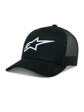 Alpinestars Ageless Trucker Hat, Schwarze Baseball-Kappe mit Mesh-Rückseite, Weißes 3D-gesticktes Astars-Logo, Strukturierte Krone und gebogener Schirm, Lässige Lifestyle-Kopfbedeckung