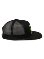 Alpinestars Control Trucker-Mütze, Trucker-Cap, Schwarz, Seitenansicht mit Mesh-Rückseite und flachem Schirm, limettengrüne gestickte Logo-Kontur, Casual Motorsport Streetwear