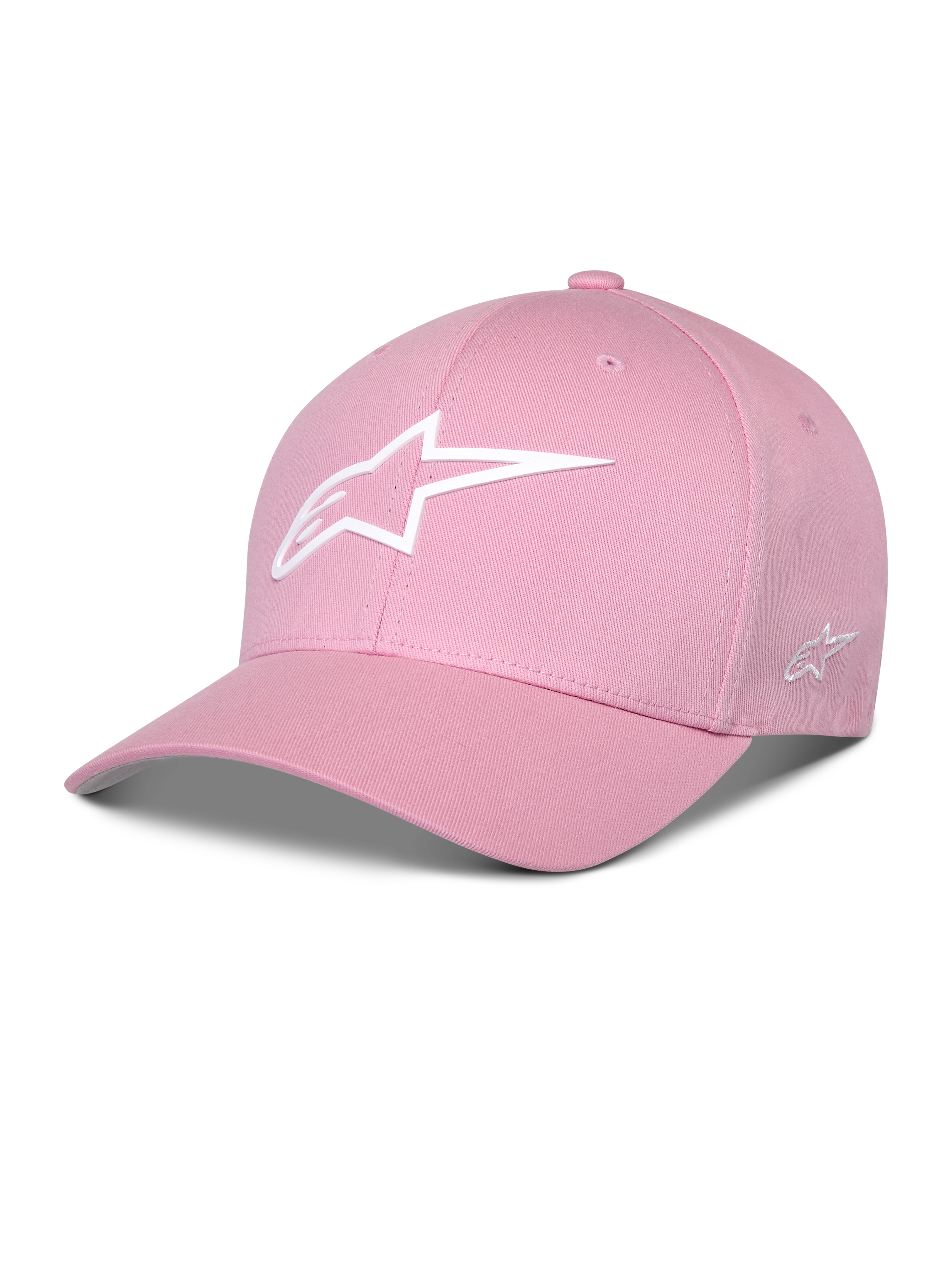 Alpinestars Ageless Multi Hat, Pinke Baseball-Cap, Gebogener Schirm, Weißes 3D Astars-Logo, Strukturierte Krone, Lässige Sportbekleidung