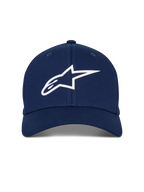 Alpinestars Ageless Multi Hat, Navy Blue Baseball Cap, White 3D Astars Logo, Curved Bill, Structured Crown, Casual Motorsport Streetwear