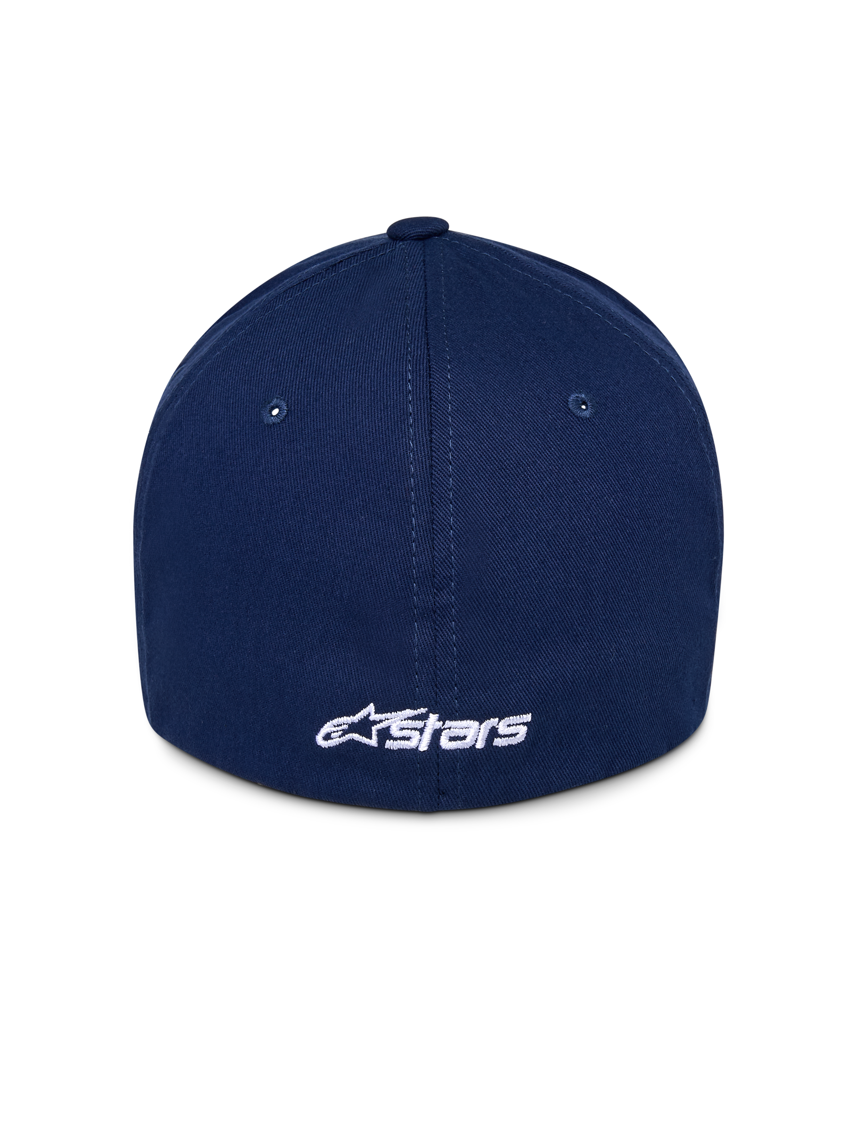 Alpinestars Ageless Multi Hat, Navy Blue baseball cap, back view featuring white embroidered Astars logo, structured crown with stitched panels, casual motorsport-inspired headwear