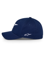 Alpinestars Ageless Multi Hat, Navy Blue, side profile view of a curved bill baseball cap with white embroidered Astars logo, casual sportswear headwear