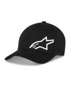 Alpinestars Corp Shift Multi Hat, black baseball cap with white 3D Astars logo, curved brim, structured crown, casual motorsport-inspired headwear