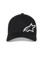 Alpinestars Corp Shift Multi Hat, Black Baseball Cap, White 3D printed Astars logo on the front, curved bill, structured crown, casual motorsport-inspired headwear
