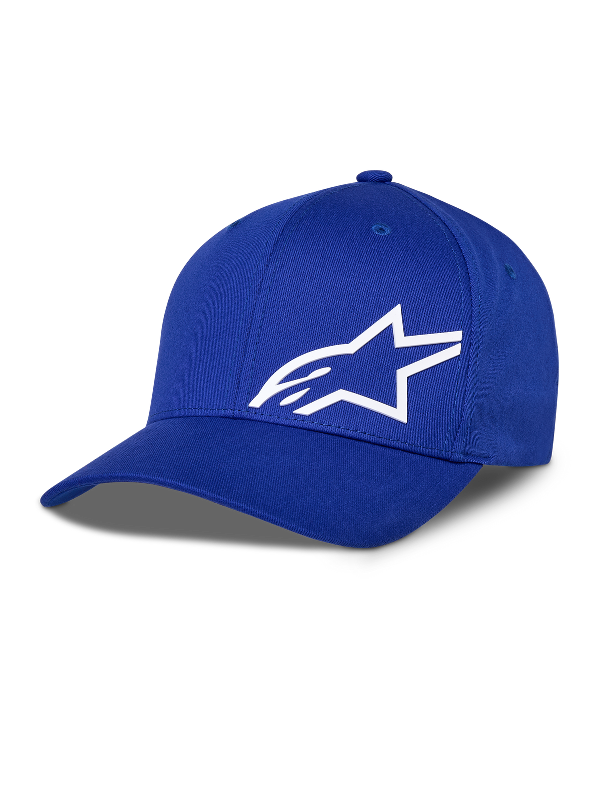 Alpinestars Corp Shift Multi Hat, blaue Baseball-Cap mit weißem 3D-Stern-Logo, strukturierte Krone, gebogener Schirm, lässige Motorsport-Kopfbedeckung