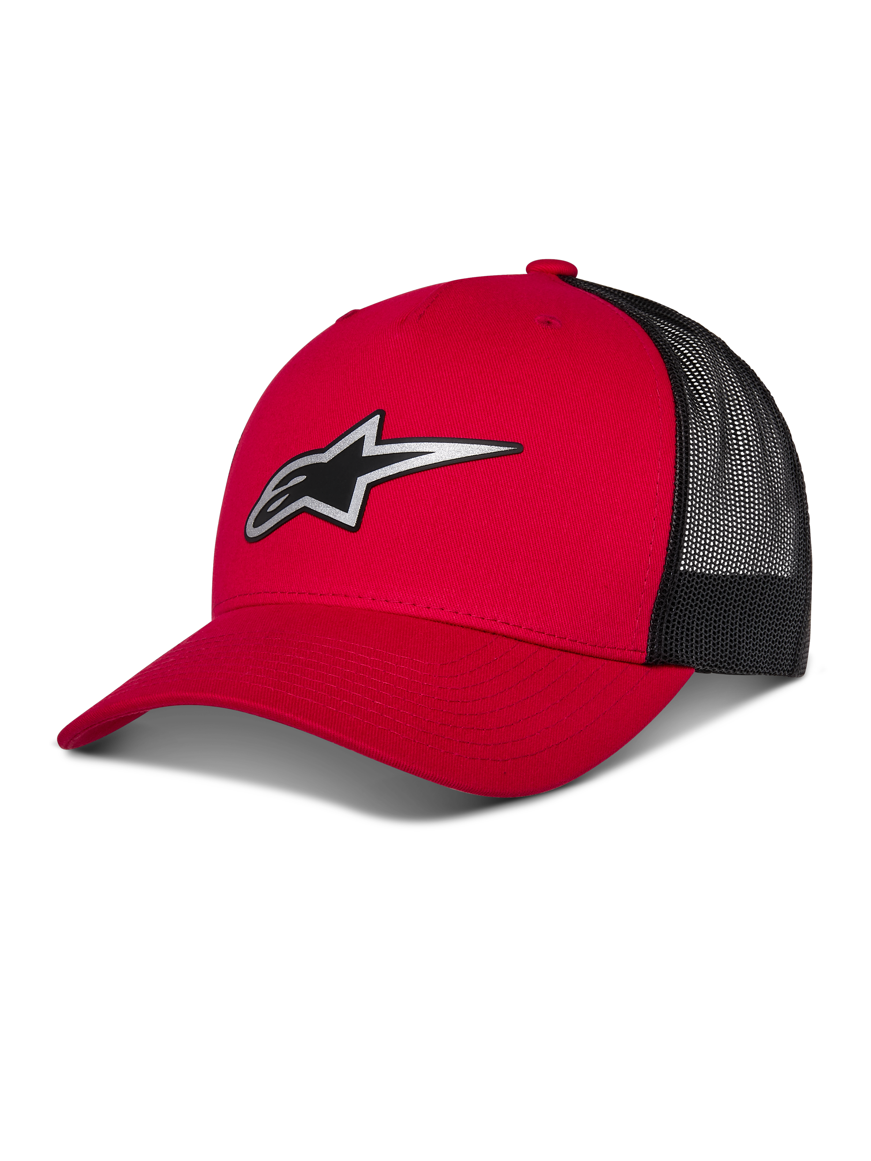 Alpinestars Reflect Ageless Trucker Hat, Red and Black Baseball Cap, Curved Brim with Reflective Astars Logo, Black Mesh Back Panels, Structured Design