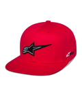 Alpinestars Thickness Snapback Mütze, rote Baseball-Kappe mit flachem Schirm, markante schwarz-weiße 3D-Astars-Logo-Stickerei, strukturierte Krone mit passenden roten Belüftungsösen, lässige Motorsport-Streetwear