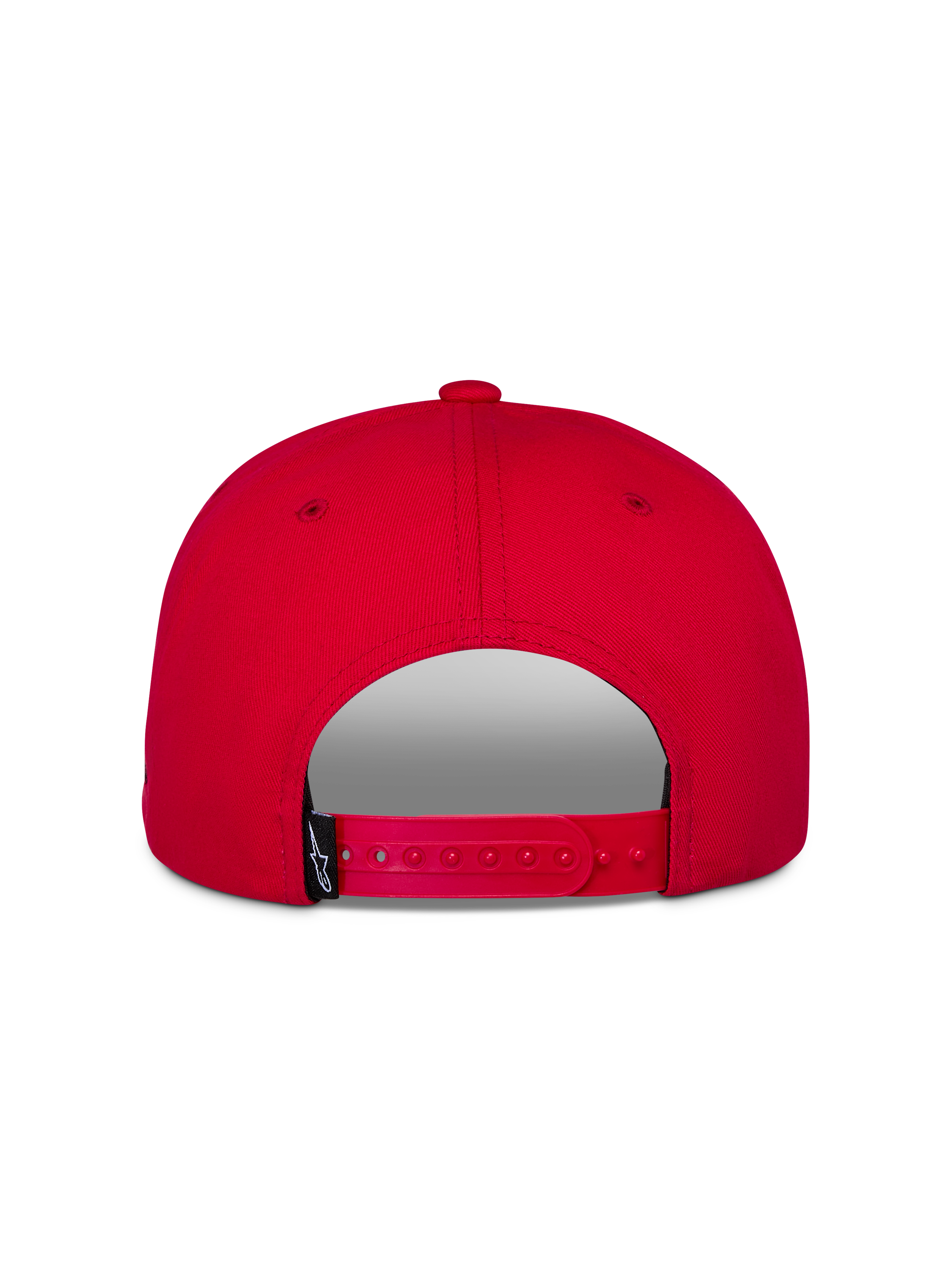 Alpinestars Thickness Snapback Mütze, Rot, Rückansicht mit verstellbarem Snapback-Verschluss, strukturierte Krone, roter Twill-Stoff, kleines schwarzes Markenetikett