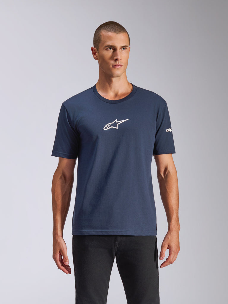 Alpinestars Frontal CSF Tee, Short Sleeve T-Shirt, Navy, White Astars Logo on Chest, Casual Motorsport Streetwear