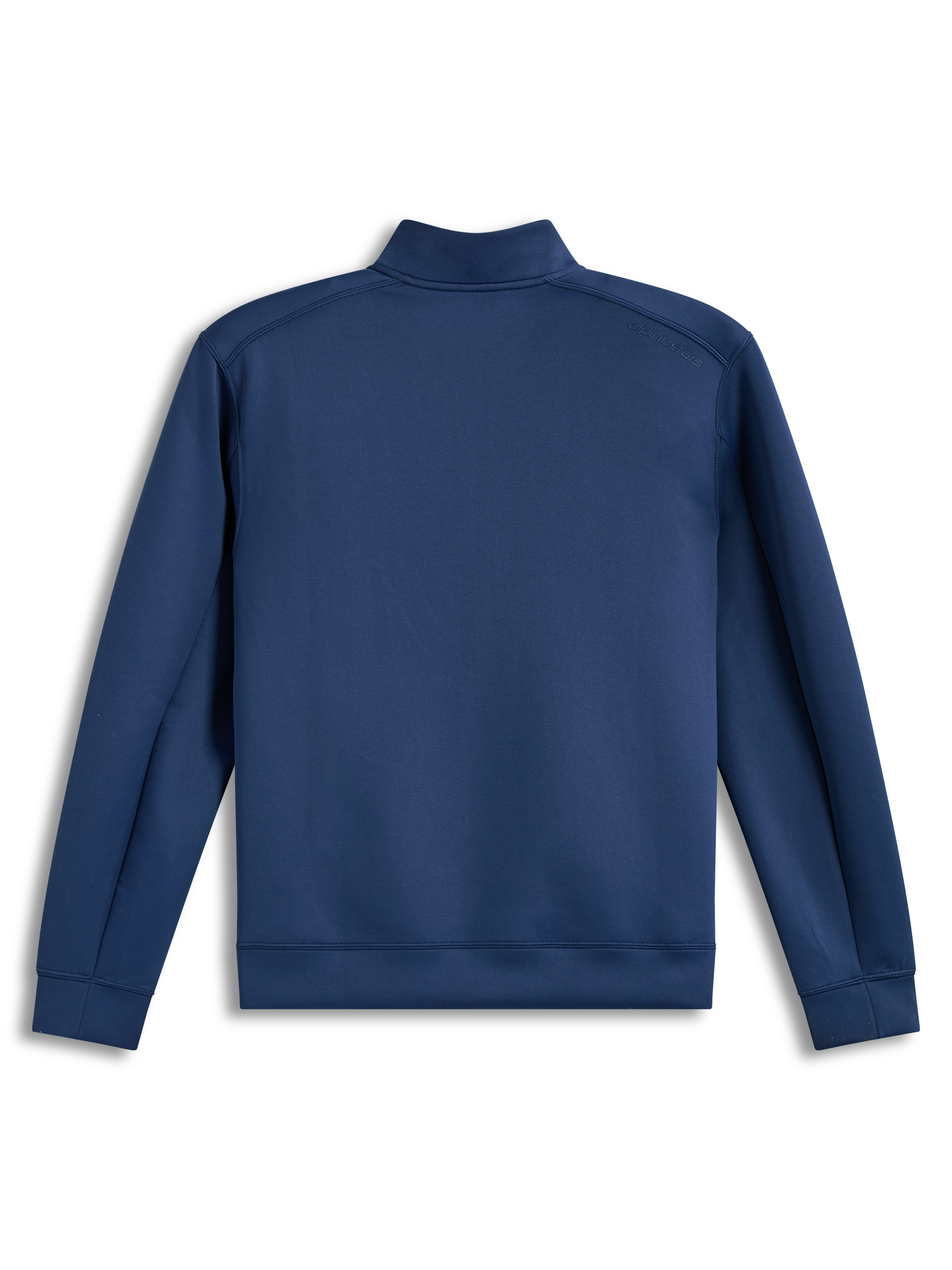 Alpinestars Apera Half-Zip Sweatshirt, Fleecepullover in Stahlblau, Rückansicht mit tonalem Schulter-Logo, Motorsport-Sportswear